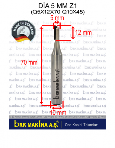 DİA 5 MM Z1 FREZE A2 YANMAZ KOMPOZİT UCU