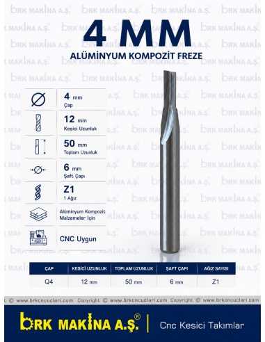 4 MM ALÜMİNYUM KOMPOZİT KARBÜR FREZE
